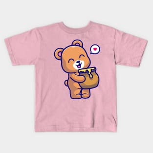 Cute Bear Holding Honey Barrel Cartoon Kids T-Shirt